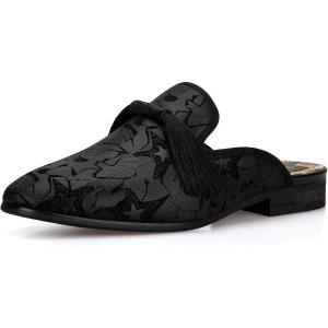 Meijiana Men’s Slippers Slip-On Loafers Leather Formal Wear Casual Open Back Sandals(Black-007)