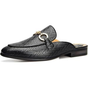 Meijiana Men’s Slippers Slip-On Loafers Leather Formal Wear Casual Open Back Sandals(Black-01)