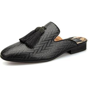 Meijiana Men’s Slippers Slip-On Loafers Leather Formal Wear Casual Open Back Sandals(Black-010)
