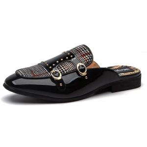 Meijiana Men’s Slippers Slip-On Loafers Leather Formal Wear Casual Open Back Sandals(Black-03)