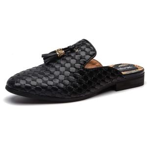 Meijiana Men’s Slippers Slip-On Loafers Leather Formal Wear Casual Open Back Sandals(Black-07)