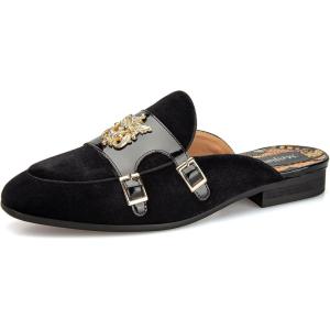 Meijiana Men’s Slippers Slip-On Loafers Leather Formal Wear Casual Open Back Sandals(Black-11)