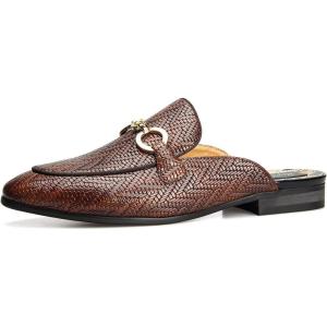 Meijiana Men’s Slippers Slip-On Loafers Leather Formal Wear Casual Open Back Sandals(Brown-02)