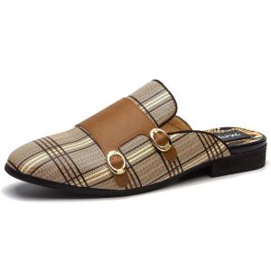 Meijiana Men’s Slippers Slip-On Loafers Leather Formal Wear Casual Open Back Sandals(Brown-05)