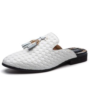 Meijiana Men’s Slippers Slip-On Loafers Leather Formal Wear Casual Open Back Sandals(White-06)