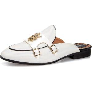 Meijiana Men’s Slippers Slip-On Loafers Leather Formal Wear Casual Open Back Sandals(White-13)
