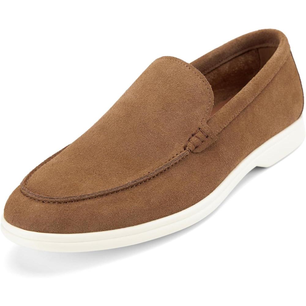 imageMeijiana Mens Genuine Leather Loafers SlipOn Moccasins Dress Shoes Lightweight and Breathable with Rubber Sole Stylish Mens LoafersBrown07