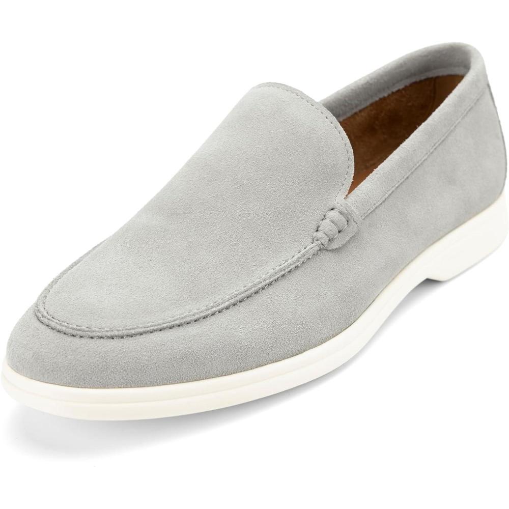 imageMeijiana Mens Genuine Leather Loafers SlipOn Moccasins Dress Shoes Lightweight and Breathable with Rubber Sole Stylish Mens LoafersWhite07