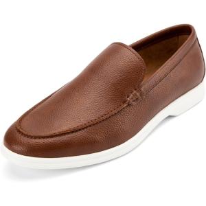 Meijiana Men’s Genuine Leather Loafers Slip-On Moccasins Dress Shoes, Lightweight and Breathable with Rubber Sole Stylish Mens Loafers(Brown-06)