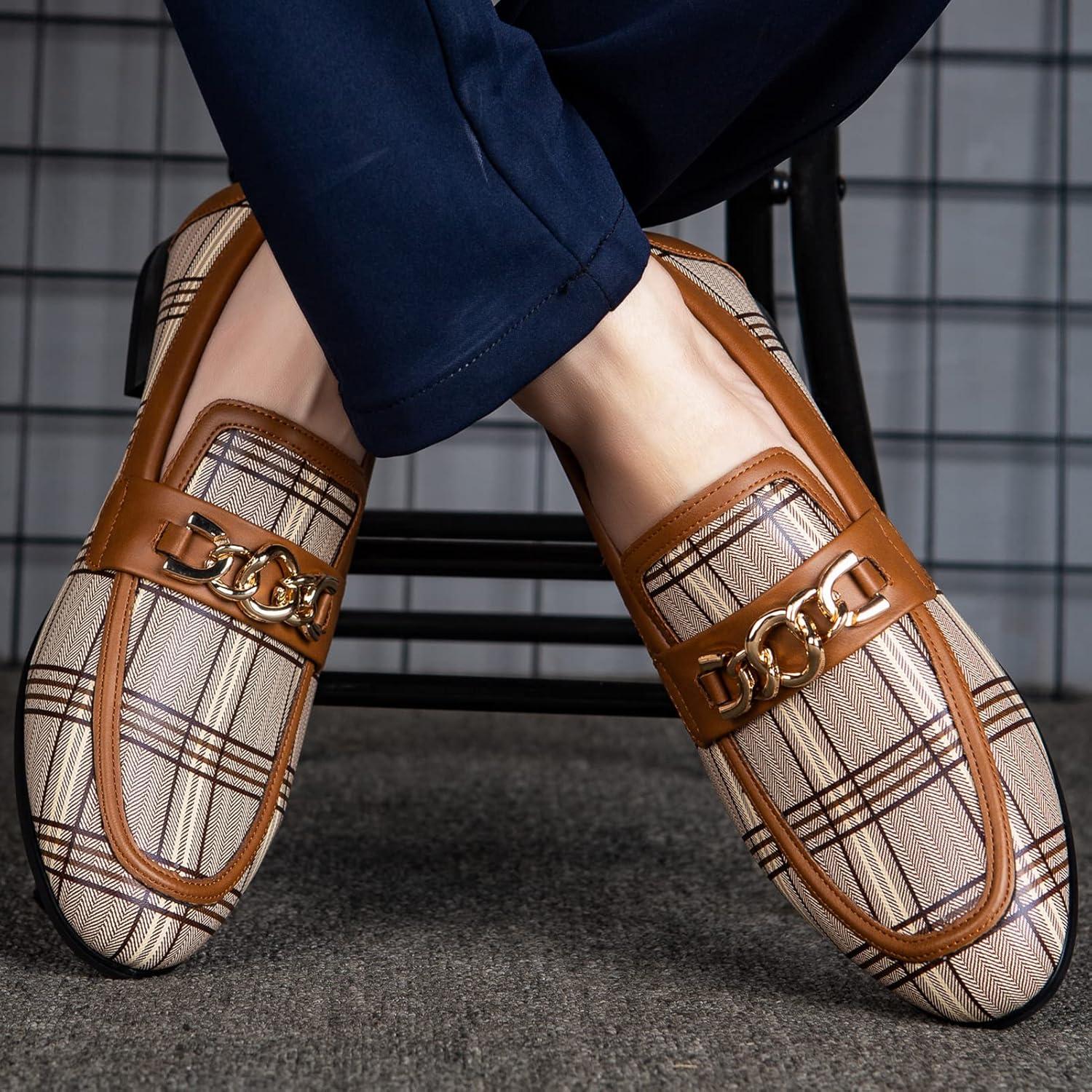 imageMeijiana Men Faux Leather Noble Loafer Shoes Slipon Loafer Smoking Slipper Tassel LoaferBrown12