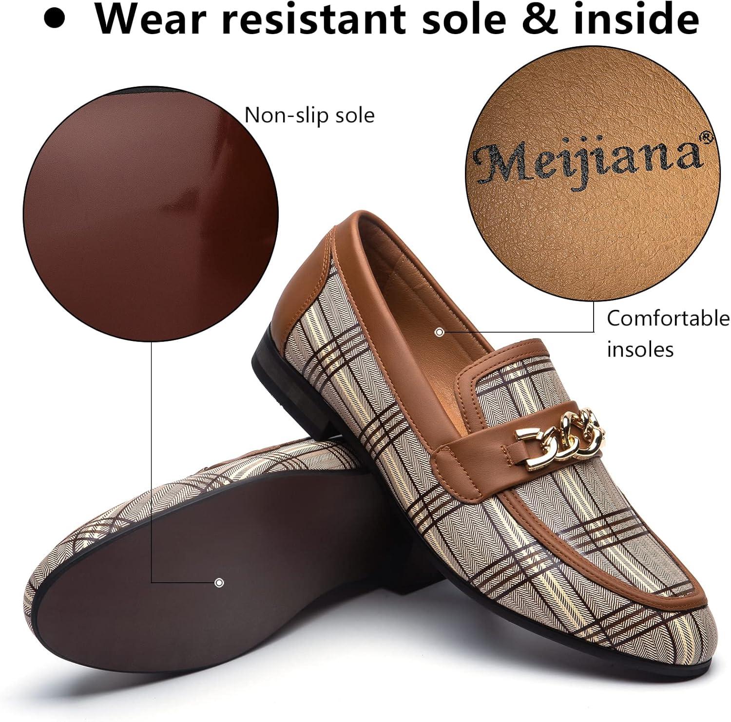 imageMeijiana Men Faux Leather Noble Loafer Shoes Slipon Loafer Smoking Slipper Tassel LoaferBrown12