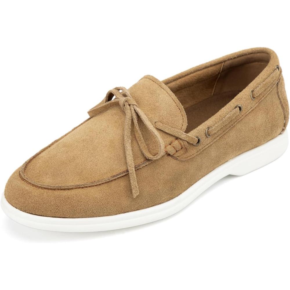imageMeijiana Mens Genuine Leather Loafers SlipOn Moccasins Suede Dress Shoes Lightweight and Breathable with Rubber Sole Stylish Mens LoafersBrown03