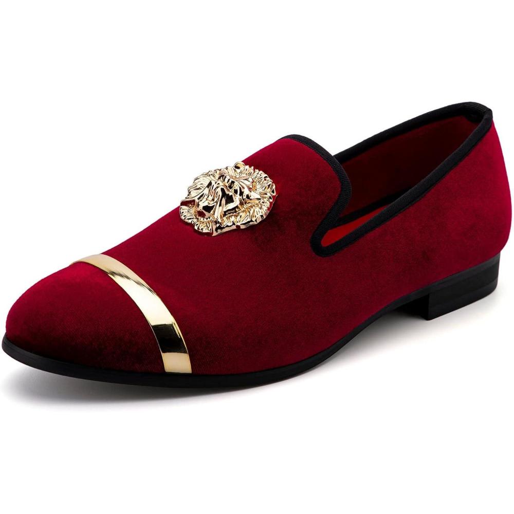 image:imageMeijiana Mens Velvet Loafers  Fashion Casual LowHeel Dress Shoes for Men with Rubber Sole amp Metal Buckle  Perfect Business amp Formal Attire Stylish Mens ShoesRed10