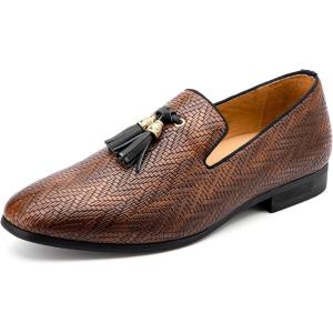 Meijiana Men’s Velvet Loafers – Fashion Casual Low-Heel Dress Shoes for Men with Rubber Sole & Metal Buckle – Perfect Business & Formal Attire, Stylish Mens Shoes(Brown-05)