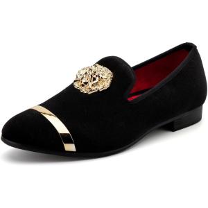 Meijiana Men’s Velvet Loafers – Fashion Casual Low-Heel Dress Shoes for Men with Rubber Sole & Metal Buckle – Perfect Business & Formal Attire, Stylish Mens Shoes(Black-09)