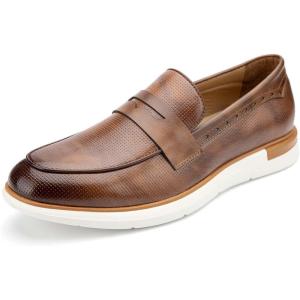 Meijiana Men’s Classic Loafers Shoes Microfiber PU Leather Loafers Wedding Dress Shoes(Brown-04)
