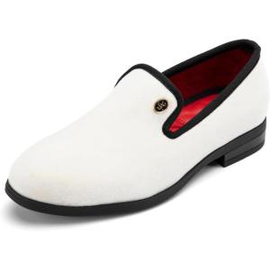 Meijiana Boys Dress Shoes – Velvet Casual Pull-On Low-Heels, Black Rubber All-Weather Formal Boys Shoes, Toddler Dress Shoes for Wedding & Party – Fashion Business Style(White-03)